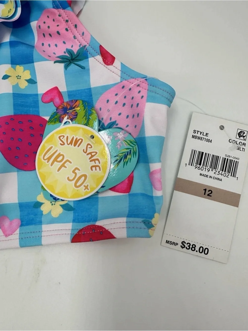 Girls' Strawberry Gingham Ruffle Bikini - Pink & Blue